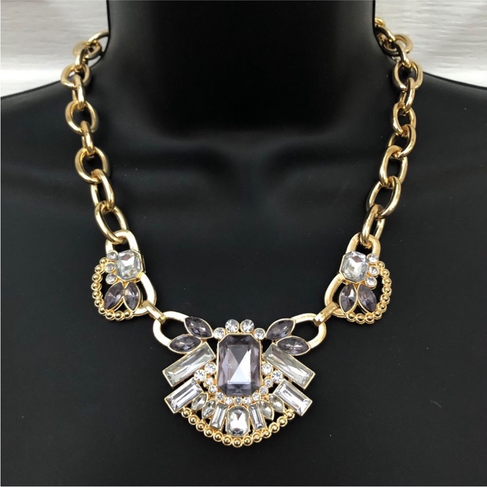 Gold and grey/blue  Gem Encrusted Statement Necklace